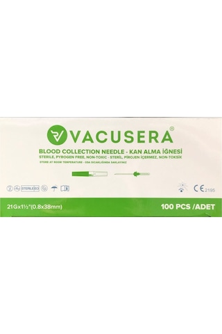 Vakumlu Vacusera Yeşil İğne Ucu Yeşil 21G 100Adet