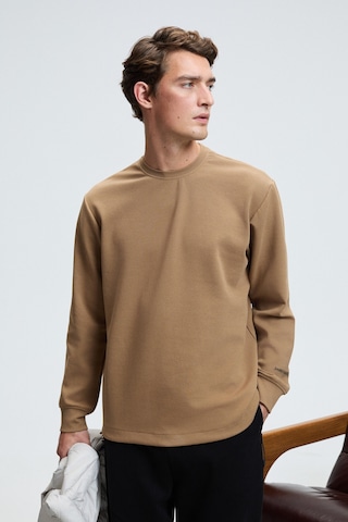 Grimelange EDMUND Erkek Kolu Baskılı Eteği Lastik ve Stoperli Bisiklet Yaka Vizon Sweatshirt