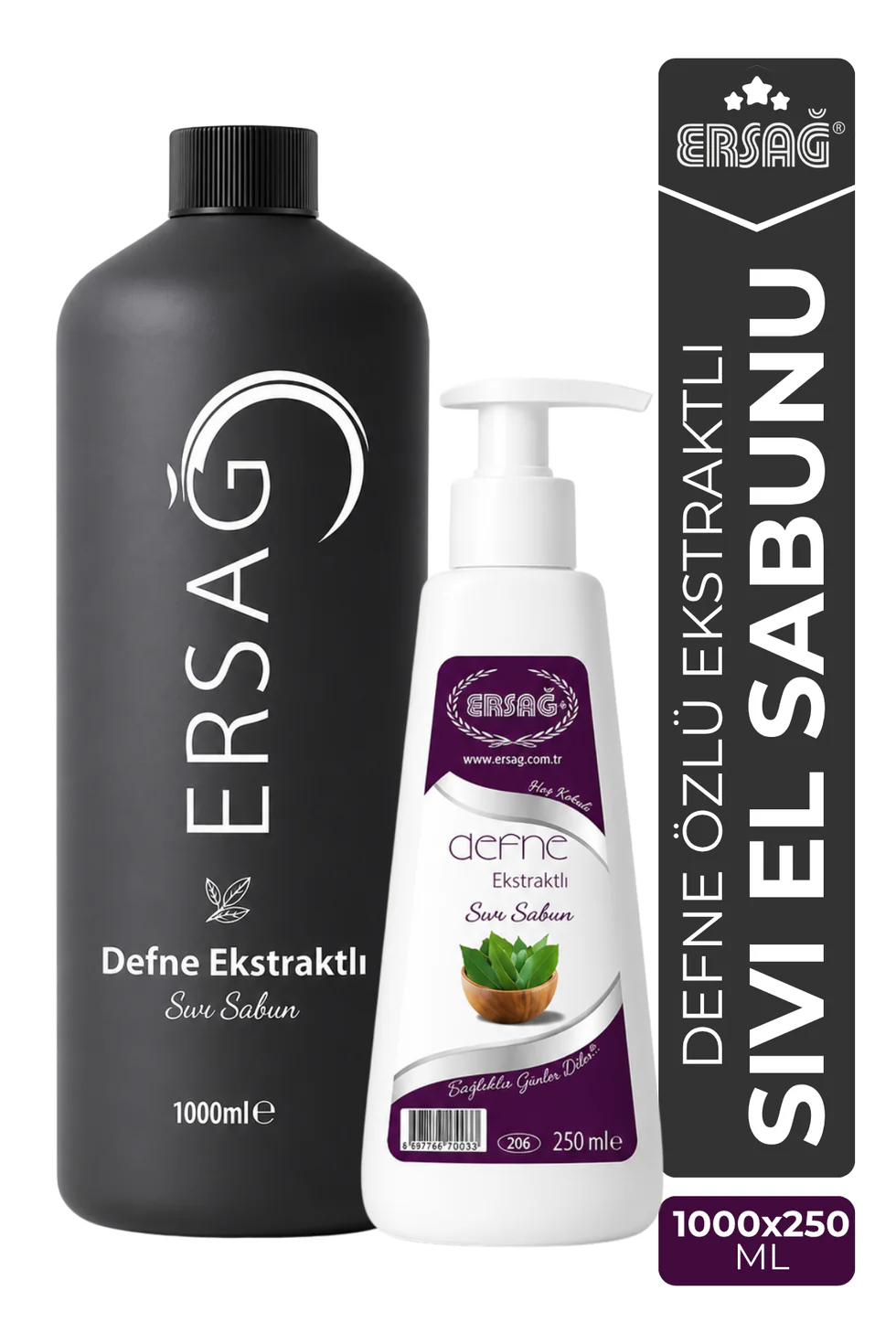Ersağ Aparatlı Defne Ekstraktlı Sıvı Sabun 1000 Ml X 250 Ml