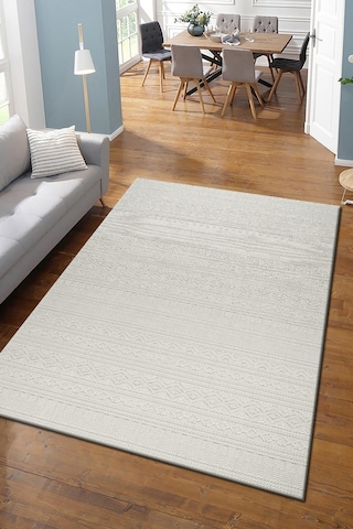 Modern Geometrik Tasarımlı Jüt Dokuma Loop Sisal Krem Renk Halı Krem
