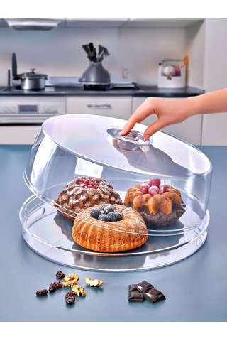 Ny Home 2li Yuvarlak,sunum Tepsisi Ve Kek Fanusu Maxi Boy Şeffaf
