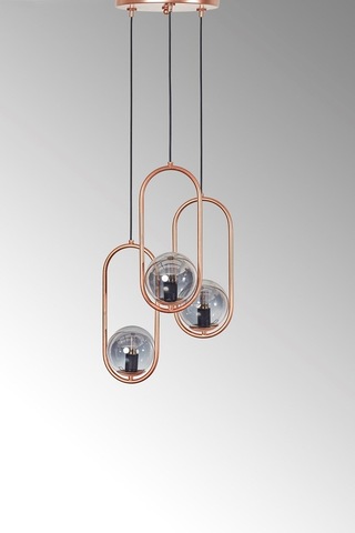 Luzarana Zenga 3 Lü Bakır Metal Gövde Füme Camlı Tasarım Lüx Avize Çok Renkli