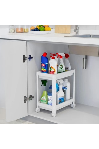 Deconox 2 Katlı Tekerlekli Tezgah Altı Düzenleyici, Mutfak, Banyo, Ardiye Ve Depo İçin Yer Tasarruflu Depolama Rafı Kompakt Ve Pratik Tasarım 40x36x23cm Beyaz Sku: Smgstk2ba3ae89a4 Açık Gri