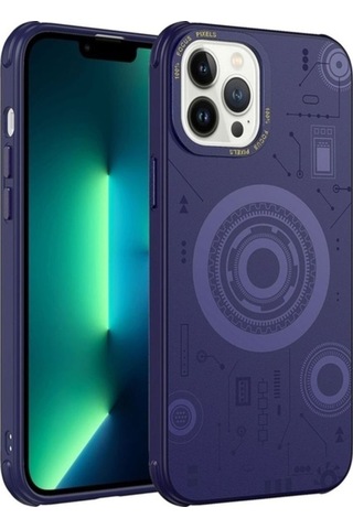 Apple Uyumlu iPhone 12 Pro Max Kılıf Zore Wireless Şarj Özellikli Desenli Hot Kapak Derin Mor