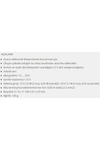 Leitenberger Elektronik Kod Koruyucu Protektör 12V-24V Iki Model / 430454170