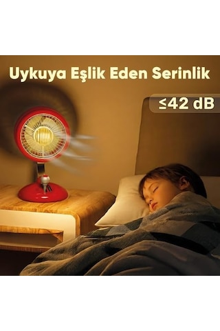 Juo Q3 120 Salınımlı 3 Kademeli Led Işıklı Şarjlı Masaüstü Fan Vantilatör Retro Bej Acı Kahverengi