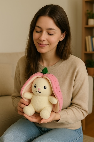 Sevimli Çilek Tavşan Peluş Çantalı Hediyelik 50 Cm Oyuncak