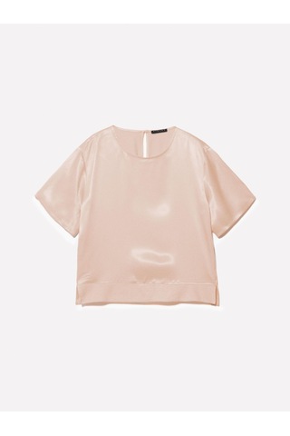 Sisley %100 Viskoz Etek Ucu Ribanalı Yırtmaçlı Geniş Yaka Saten Bluz Kadın Sütlü Kahve Bluz - 325p52bzlq075