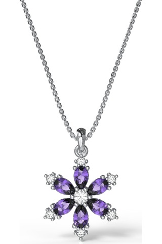 925 Ayar Ametist Taşlı Rodyum Lotus Çiçeği Gümüş Kolye Rn10303 Gümüş