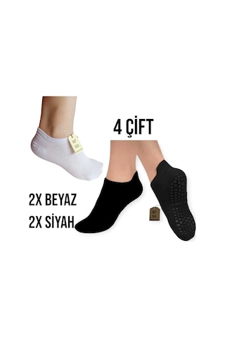 Enefendi Yoga Çorabı 4 Çift Pilates Tavaf Kaymaz Silikon Taban Pamuklu Kadın Dikişsiz Çorap Siyah Beyaz Renkli