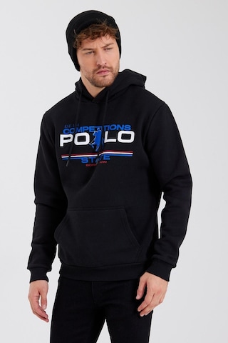 Polostate Erkek Kapüşonlu Baskılı 3 İplik Sweatshirt Siyah