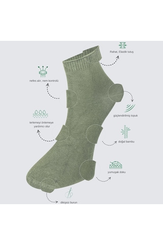 Kral Socks Erkek Bambu Patik Düz Desen 5 Çift Dikişsiz Çorap Seti Çok Renkli