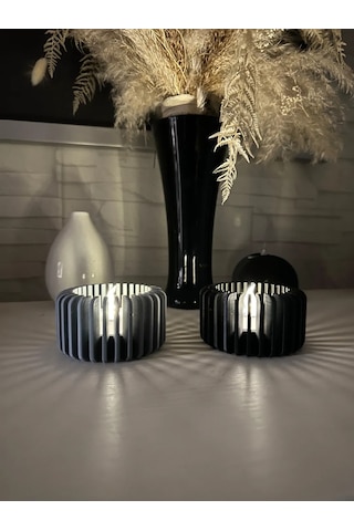 Storeşahin 3d Baskı Modern Çizgili Mumluk - Tealight Mumluk 1 Adet -gri Shn0720