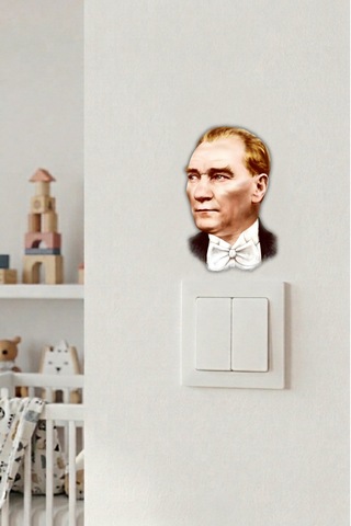 Priz Üstü Mustafa Kemal Atatürk Sticker Parlak Duvar Sticker Çocuk Odası Dekoru Çok Renkli