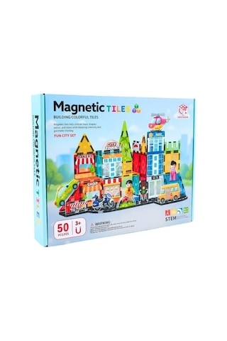 Kzl Kids Home Fun City Şehir Temalı Araçlı Manyetik Yapı Blokları Seti 7.5 Cm 50 Parça 188m503