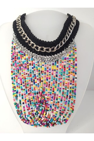 Kolye Gerdanlık Kadın Choker Bohem Kolyeler El Yapımı Uzun Püskül Boncuklar Bayan Kolye Takı Tasma Çok Renkli 27142559