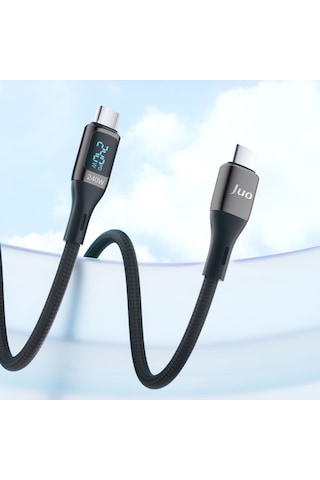 Juo 240W Dijital Led Ekranlı E-mark Çipli Pd 3.1 Usb Type-c To Type-c Hızlı Şarj ve Data Kablosu 1 Metre