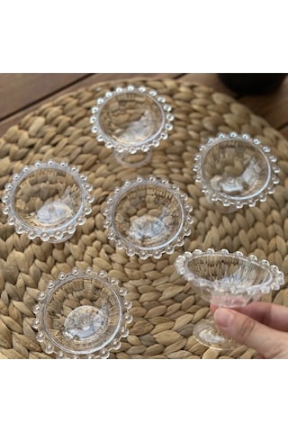 6 Lı Boncuklu Ayaklı Plastik Mika Lokumluk Mini Sunumluk