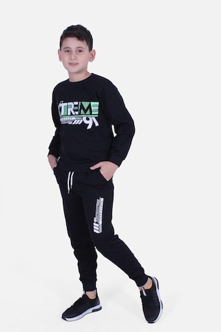 Fyk Kids Yuvarlak Yaka Baskılı Erkek Çocuk Eşofman Takımı Siyah