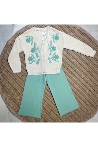 Noble Kids Kız Çocuk Triko Hırka Ve Pantolon Takım Yeşil