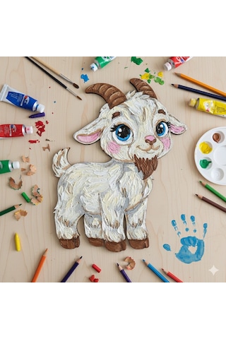 Boyanabilir Ahşap Keçi Figürü 15x12 Cm 10 Adet