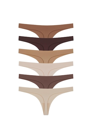 Lazer Kesim Kadın Tanga Külot 6'lı Paket Renkli-2 Çok Renkli