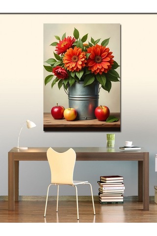 Kanvas Tablo Elma Ve Kırmızı Çiçekler 50cmx70cm