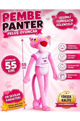 Pembe Panter Peluş Oyuncak Figür Pink Panther 55 Cm Yumuşak Dokulu Sevimli Oyun Ve Uyku Arkadaşı Hediyelik