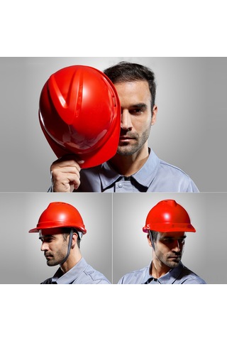 Symbee Kırmızı Abs Malzeme İş Yeri Kaskı - Konforlu, Nefes Alıcı Delikli, Çok Nokta Tamponlu, Yüksek Performans Döner Tip