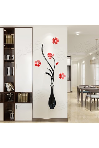 Jeehugo Kırmızı Çiçek Desenli Akrilik 3d立体 Duvar Sticker - 60x150 Cm Büyük Boy, Ev Dekorasyonu İçin Salon/tv Duvarı/entrance Zenginleyici, Kaliteli Ve Dayanıklı Malzeme Diğer