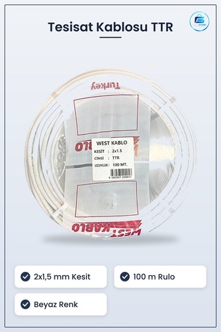 Elektrik Tesisat Kablosu 2x1,5 Mm Ttr 100 Metre Beyaz Ev Ofis Mon