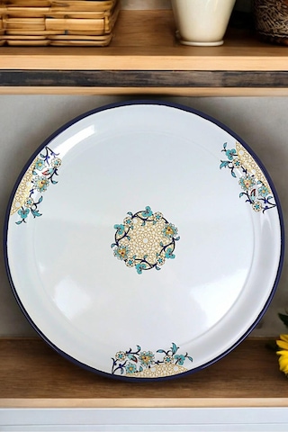 Emaye Sini Sofra, Yemek Sunum Tepsi, Yer Sofrası Çinko 60 Cm Beyaz
