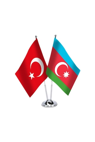 Türkiye - Azerbaycan - İkili Saten Masa Bayrağı 1