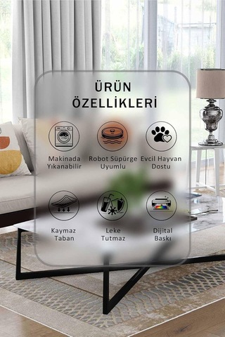 Vizon Halı 1446 - Yıkanabilir, Kaymaz Taban, Dijital Baskılı, Leke Tutmaz, İnce Hav, Modern Salon, Oturma Odası, Y Çok Renkli