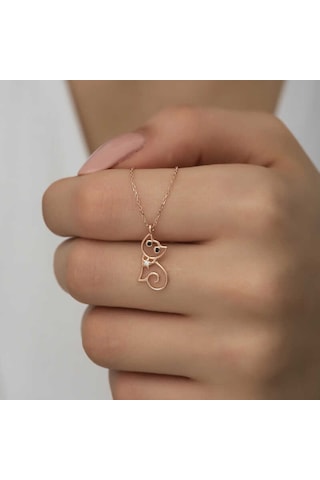 925 Ayar Gümüş Rose Kedi Kadın Gümüş Kolye Beyaz