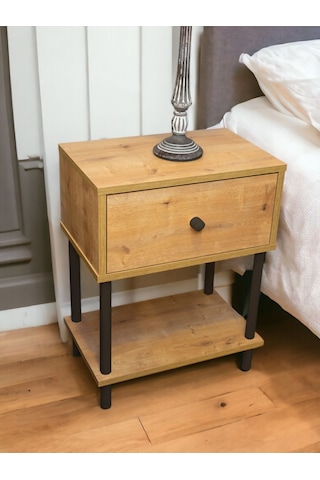Yüksek Kalite Komodin Başucu Yan Sehpa Düşer Kapaklı Koltuk Sehpası Çok Amaçlı Ayaklı Raf Safir Meşe