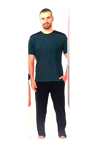 Sude Erkek Yeşil Siyah Cepli Penye Pijama Takımı Yeşil - Lacivert