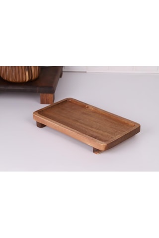 Atby Akasya Doğal Ahşap Dikdörtgen Ayaklı Sunumluk 26x14 Cm Kahvaltı Peynir Atıştırmalık Servis Tabağı Ahşap
