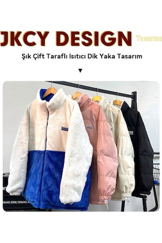 2025 Yeni Çift Taraflı Bol Kesim Kuzu Yünü Pamuklu Dolgulu Ceket, Unisex Çift Pamuklu Dolgulu Mont Haki