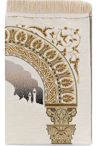 Taç Mahal Desenli Şönil Seccade Krem