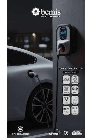 Bemis Charger Pro 2.nesil Ekranlı Elektrikli Araç Şarj Cihazı - 4/7/11/22 Kw - Pano Prizli 4/7/11/22 Kw