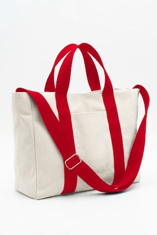 Tuttobene Harmony Mini Boy Tote Bag Kanvas Astarlı Cepli Çıtçıtlı Ayarlanabilir Askılı Kadın El Omuz Çantası - Küçük Boy Günlük Çanta Tb062 Beyaz - Kırmızı