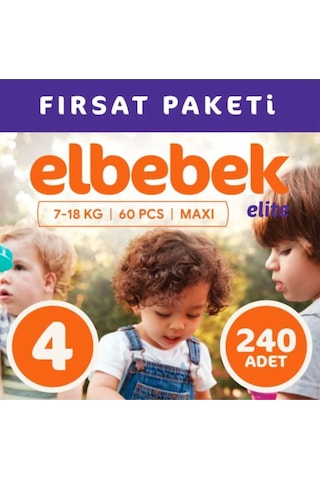 Elbebek Elite Bebek Bezi 4 Numara Maxi Fırsat Paketi 240 Adet 4'lü