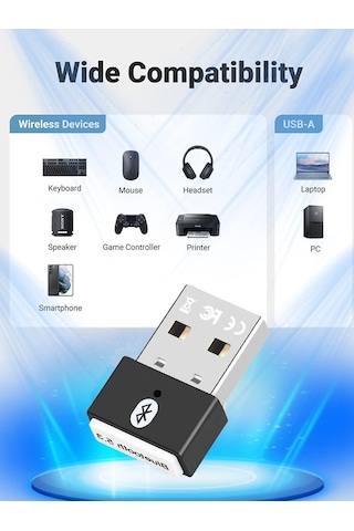 Plentiful Plentiful Bluetooth Adaptör 5.3 Usb Bluetooth Dongle Kablosuz Masaüstü Laptop Pc Tak/çalıştır Windows 11/10/8.1/7 İle Uyumlu