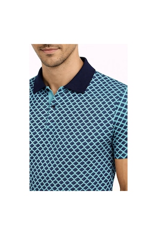Erkek Pike Kumaş Polo Yaka Desenli Tişört Kısa Kol Yazlık T-shirt - Turkuaz Çok Renkli