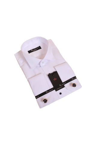 Dicotto Beyaz Lacivert Taş Düğmeli Damatlık Ata Yaka Kol Düğmeli Slim Fit Smokin Gömlek - 008 001