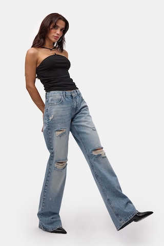 it's basic Kadın Kot Rengi 12s6-32 Bootcut Fit Yırtık Detaylı Denim Jean Mavi