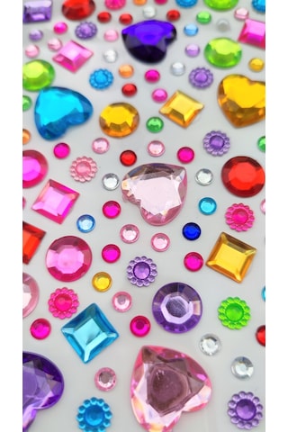 Taş Sticker Renkli Kalpli Kareli Yuvarlak Yapışkanlı Saç, Yüz, Tı