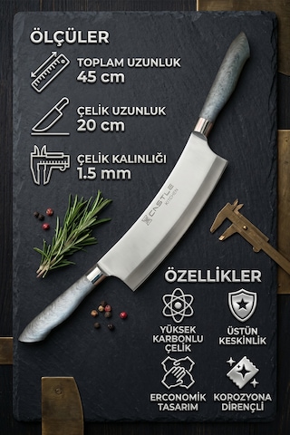 Silver Gray Serisi Mutfak Bıçak Pizza Börek Salata Kıyma Bıçağı Çift Tutma Zırh Mft-965 Gri