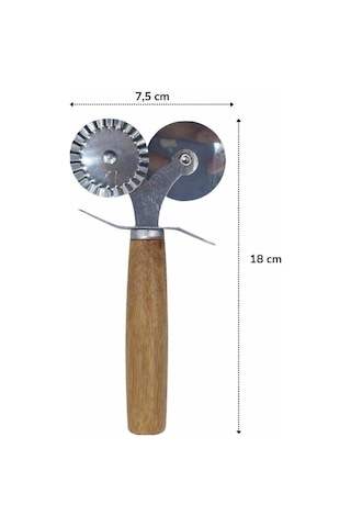 Ayrex Vıvaluxe Çift Taraflı Paslanmaz Çelik Hamur Ve Pizza Kesici, Tırtıklı Ve Düz Bıçaklı, Ergonomik Ahşap S Diğer